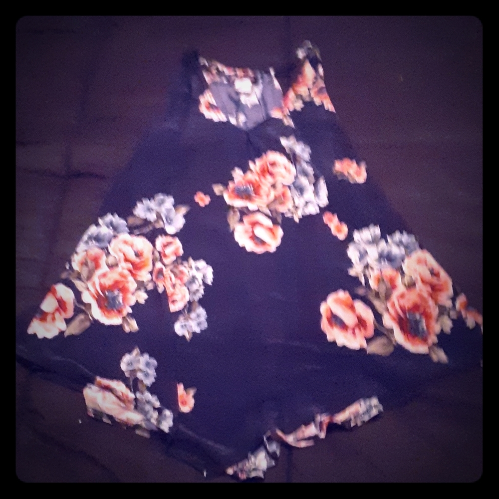 Women XL dark blue Rose printed blouse